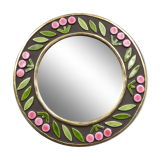Small round mirror in earthenware- Cherry enamelled decoration - circa 1970