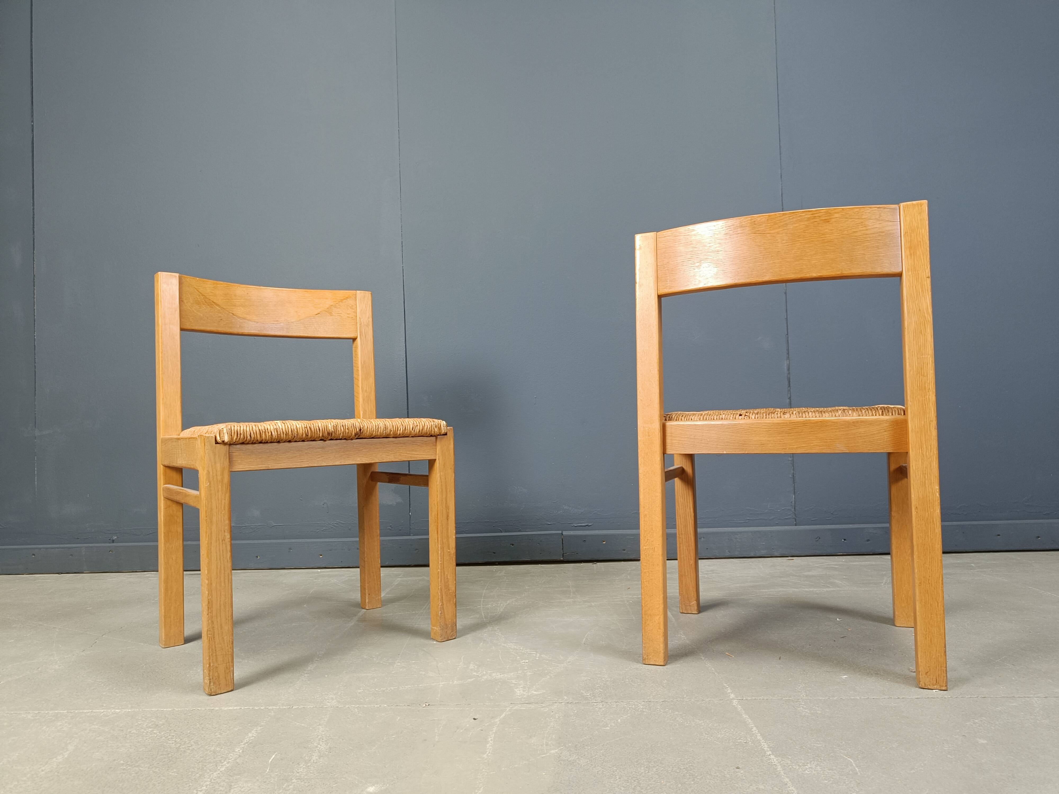 Vintage oak and wicker dining chairs, 1960s