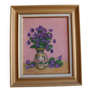 Huile sur toile encadrée - violettes
