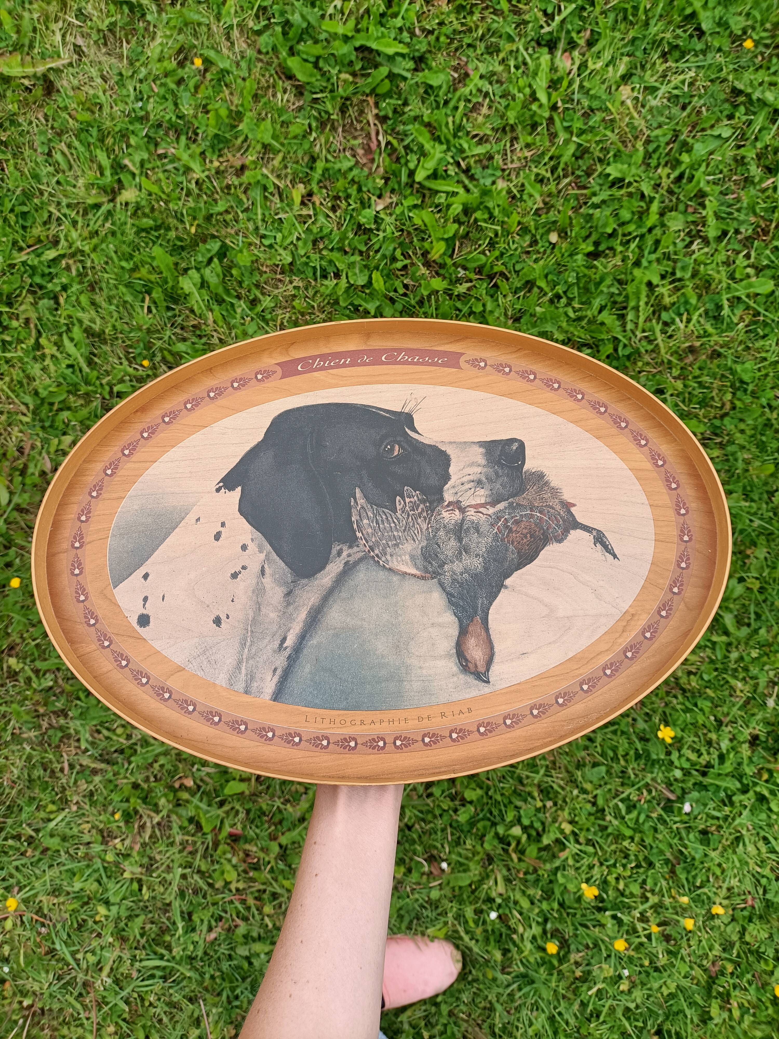 Plateau rétro Chien de Chasse Lithographie de Riab 💐