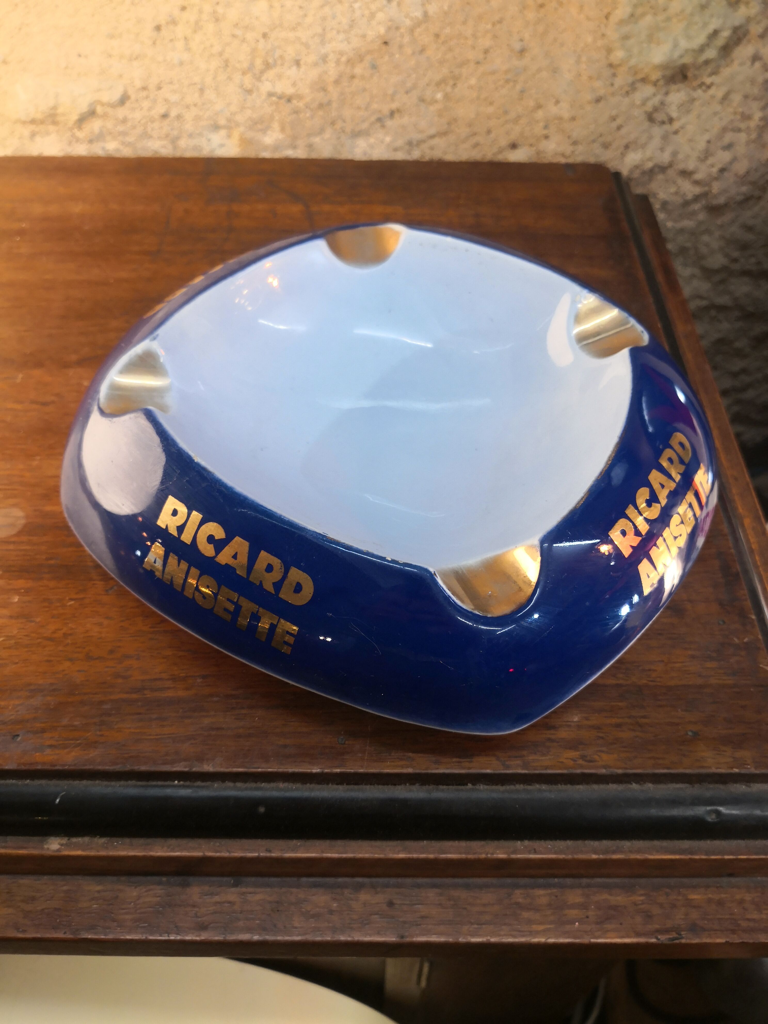 blue and gold Ricard advertising ashtray, ceramic
