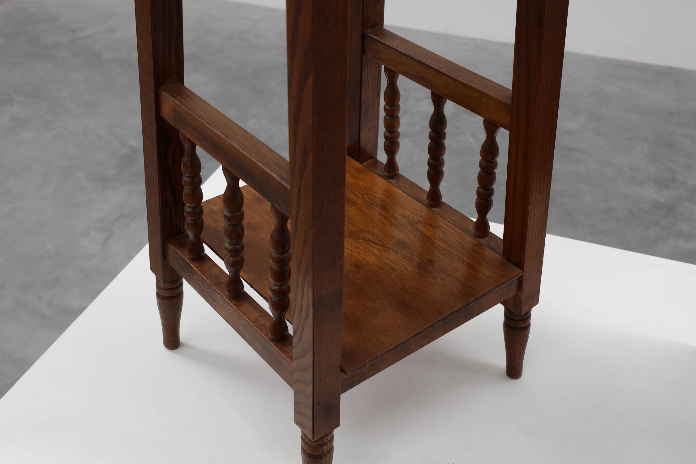 Pair of 20th century rustic wooden side tables with ceramic tile top