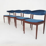 Ensemble de quatre chaises de salle à manger en palissandre et velours par Topform, Pays-Bas des années 1950