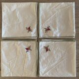Lot 4 serviettes vintages broderies fleurs