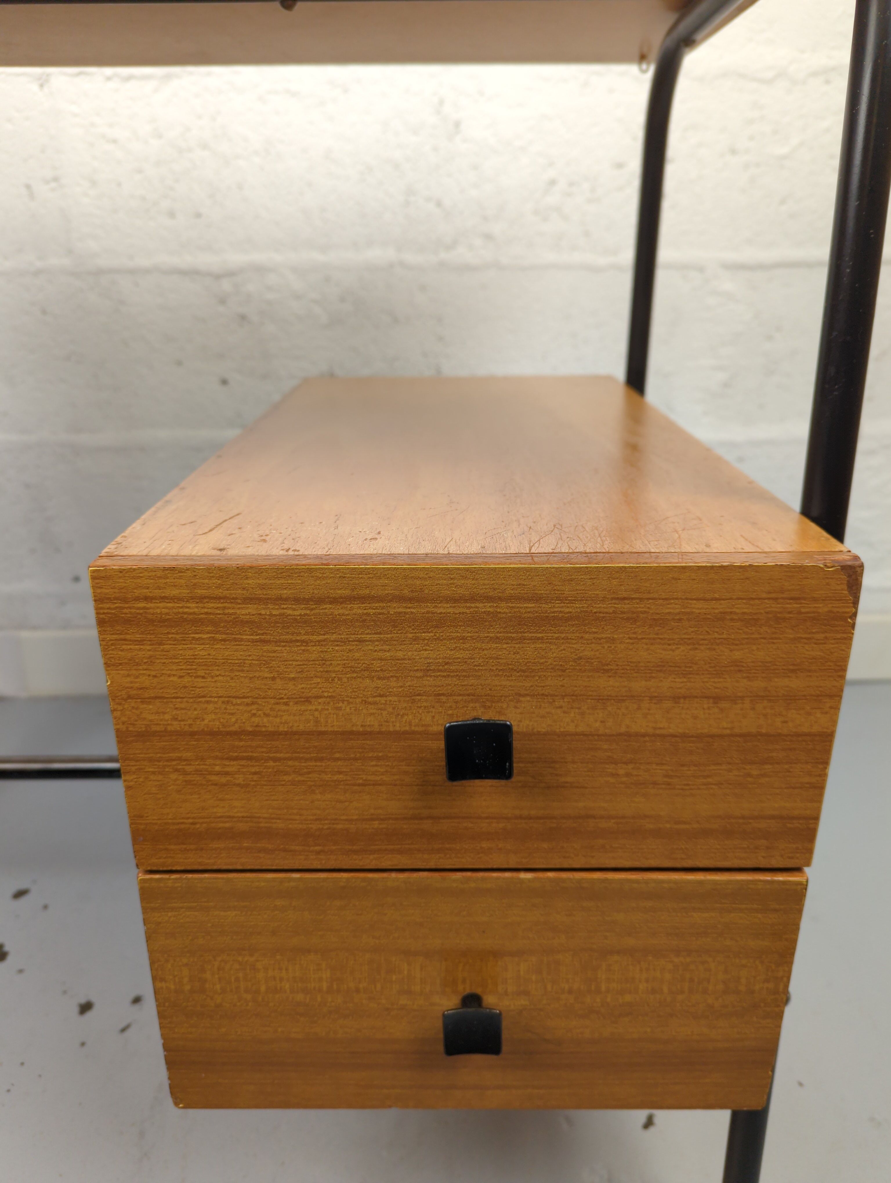 Bureau vintage formica et métal caisson deux tiroirs