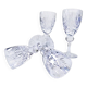 Cut crystal white wine glasses with a slender baluster-shaped stem.