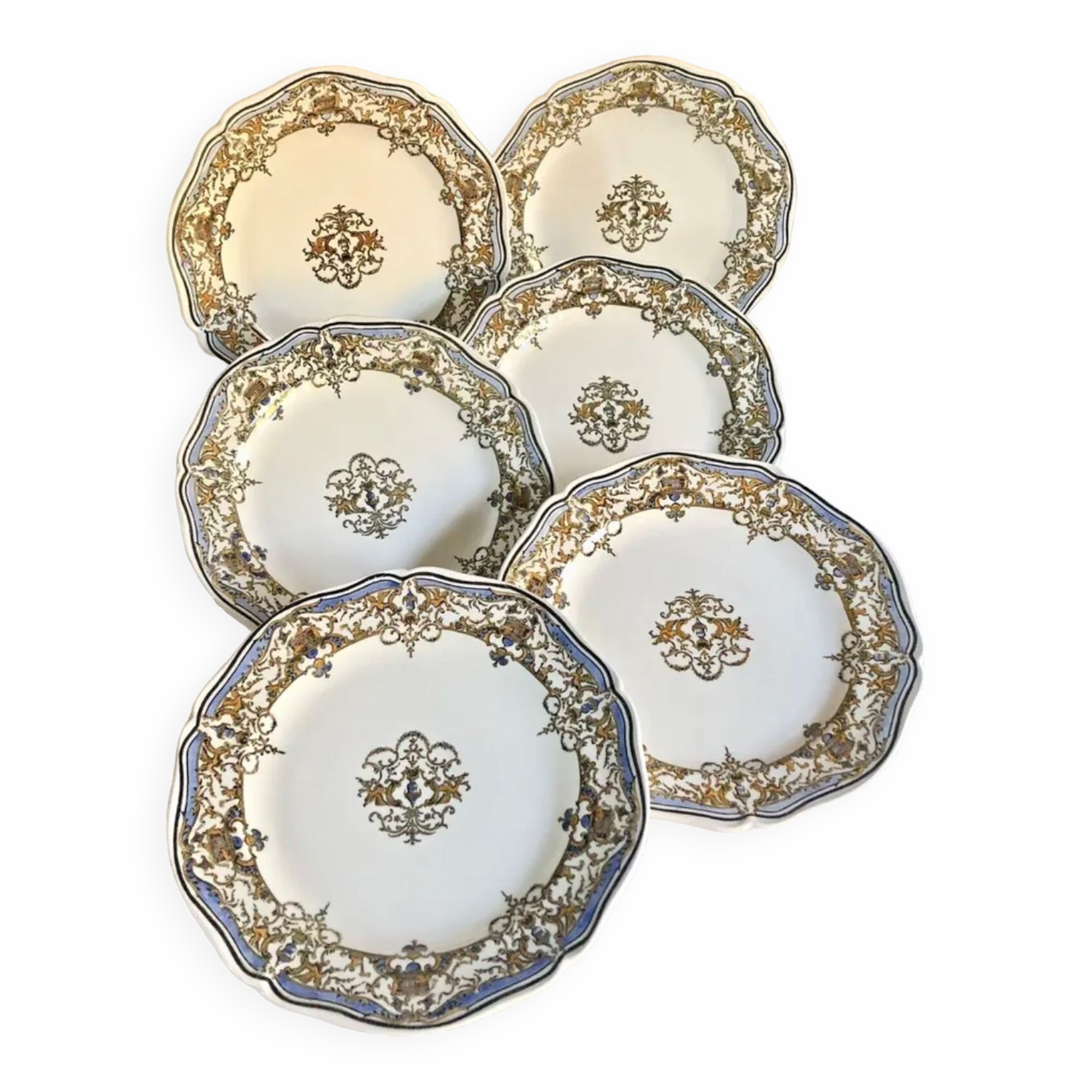 6 flat plates Gien Dionysos the children at the press 1938 1960