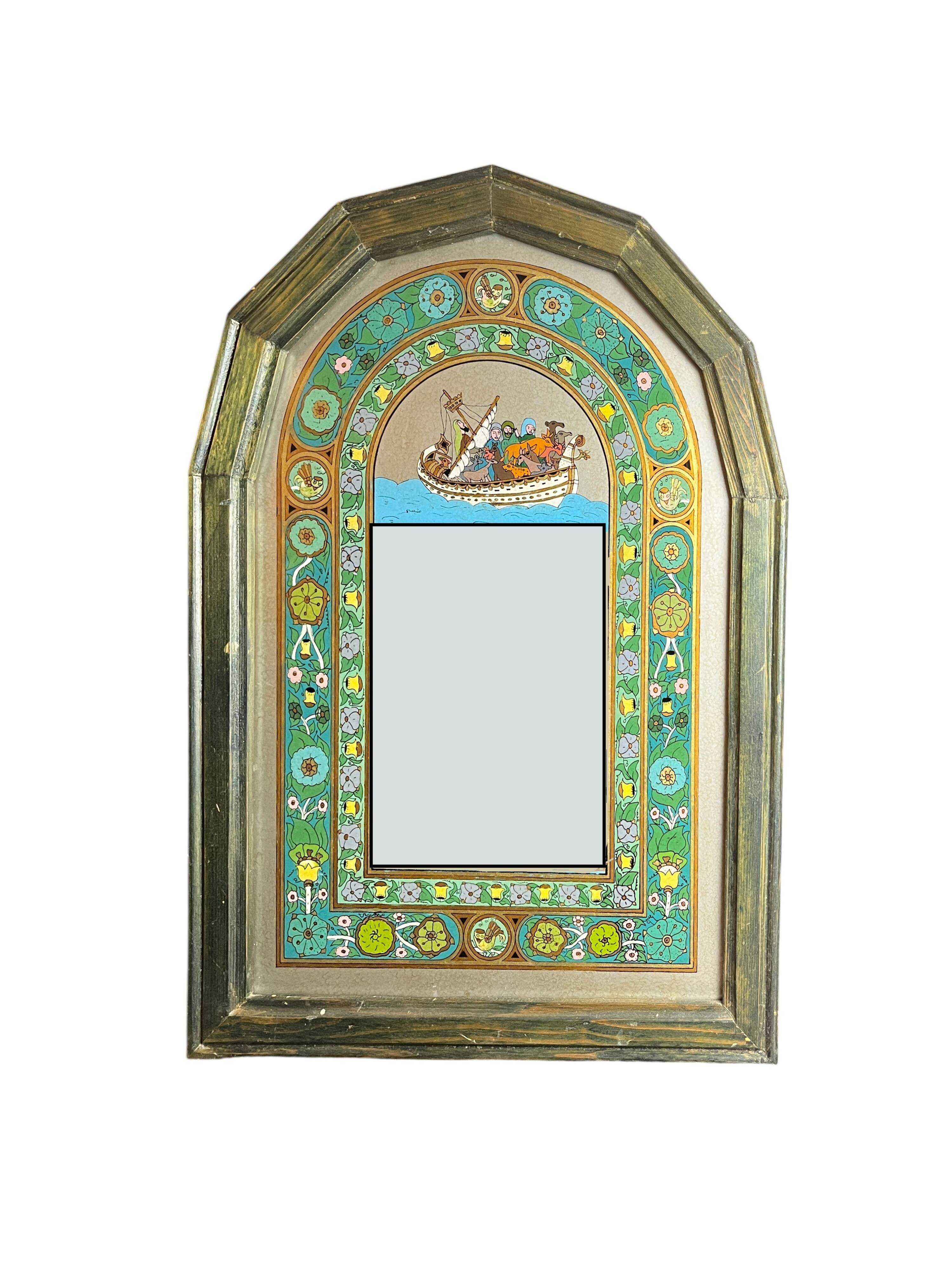 Mirror and painting on glass Noah's Ark around 1970