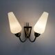 Pair of brass wall lights with double white tube lights. 70s