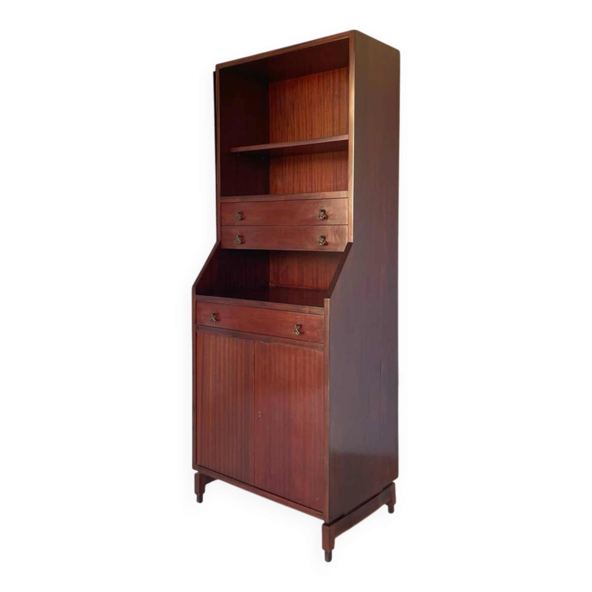 Bibliothèque italienne en bois et placage d'acajou, années 1960.