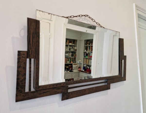 Miroir ancien biseauté fer forgé circa 1930