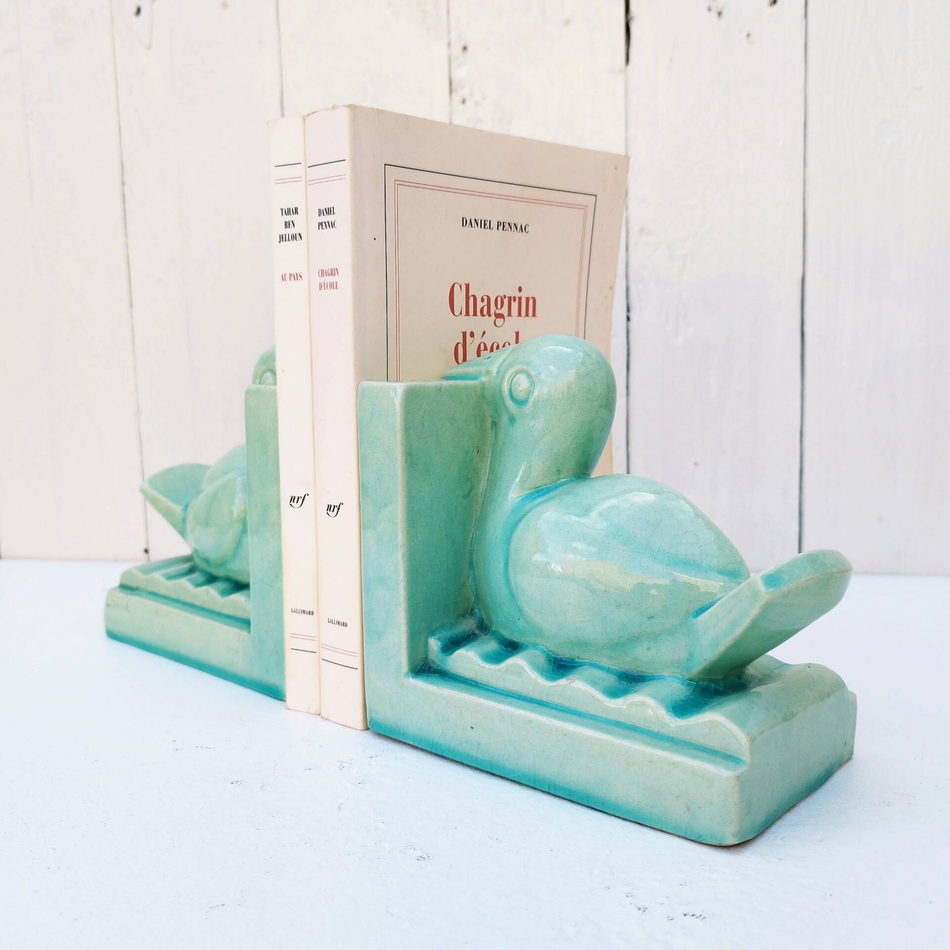 Art deco ceramic bookend Pelican birds