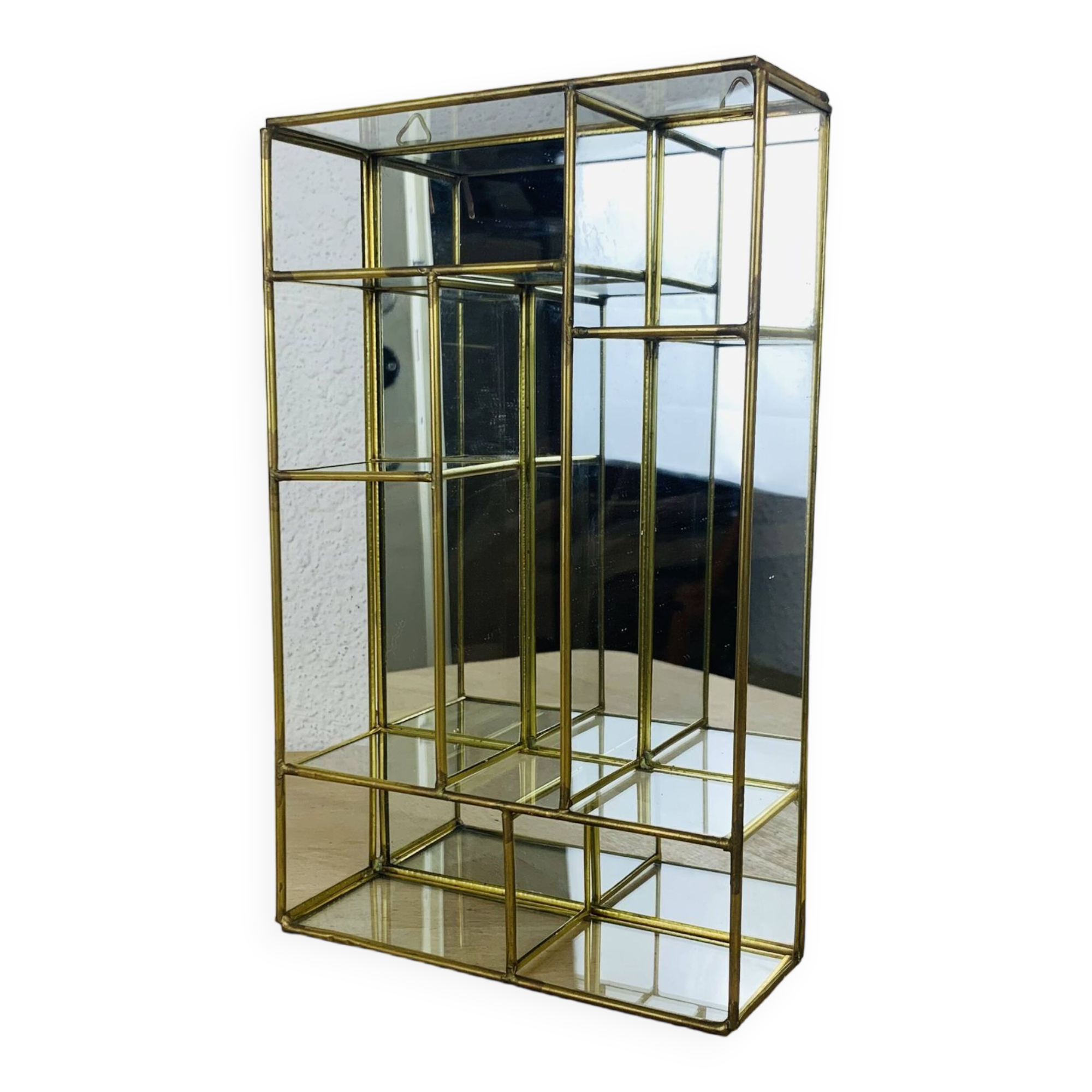 Miniature brass glass display case, shelf