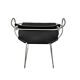 Kitchen stool with a weathered silver steel backrest and black seat.