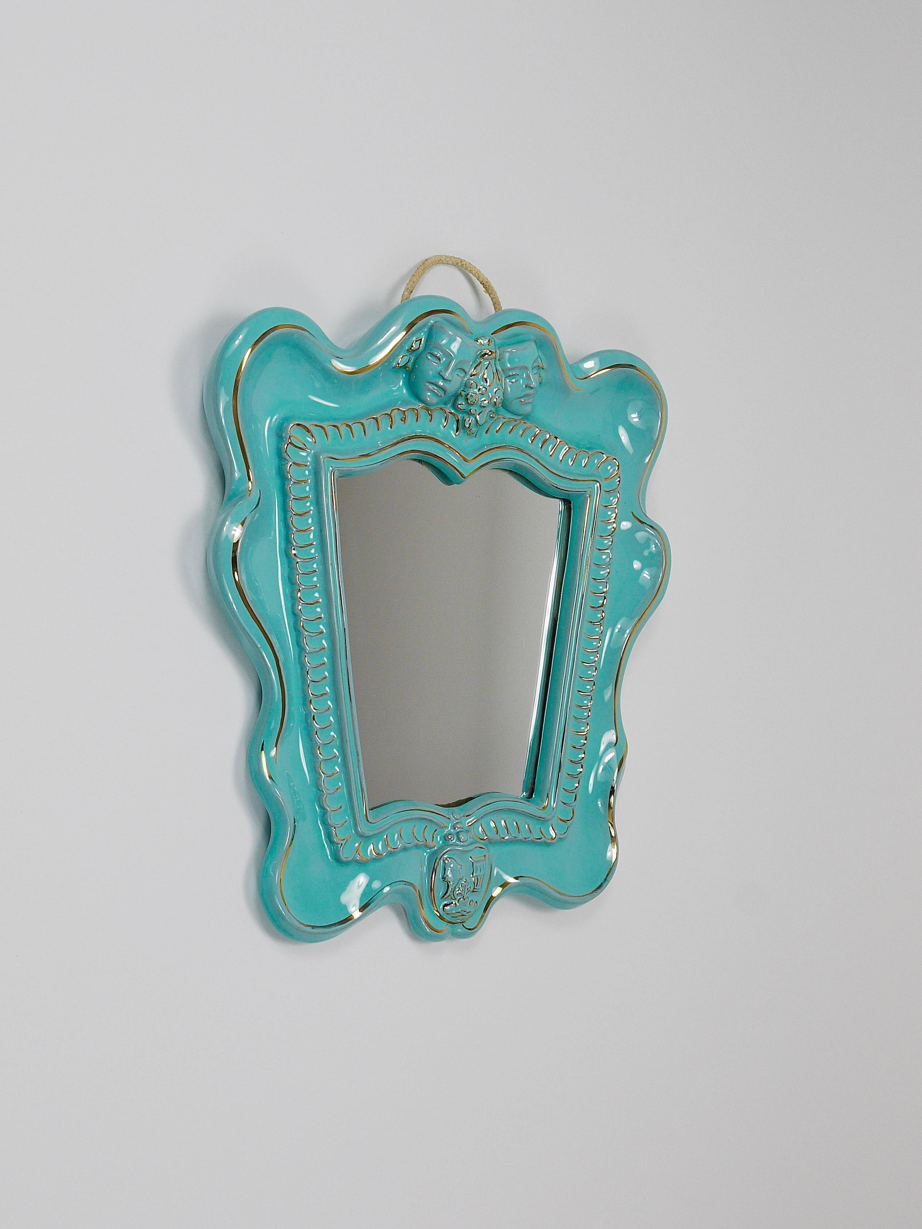 Art Deco wall mirror Theatre in terracotta by Gmundner Keramik, Austria, 1930s