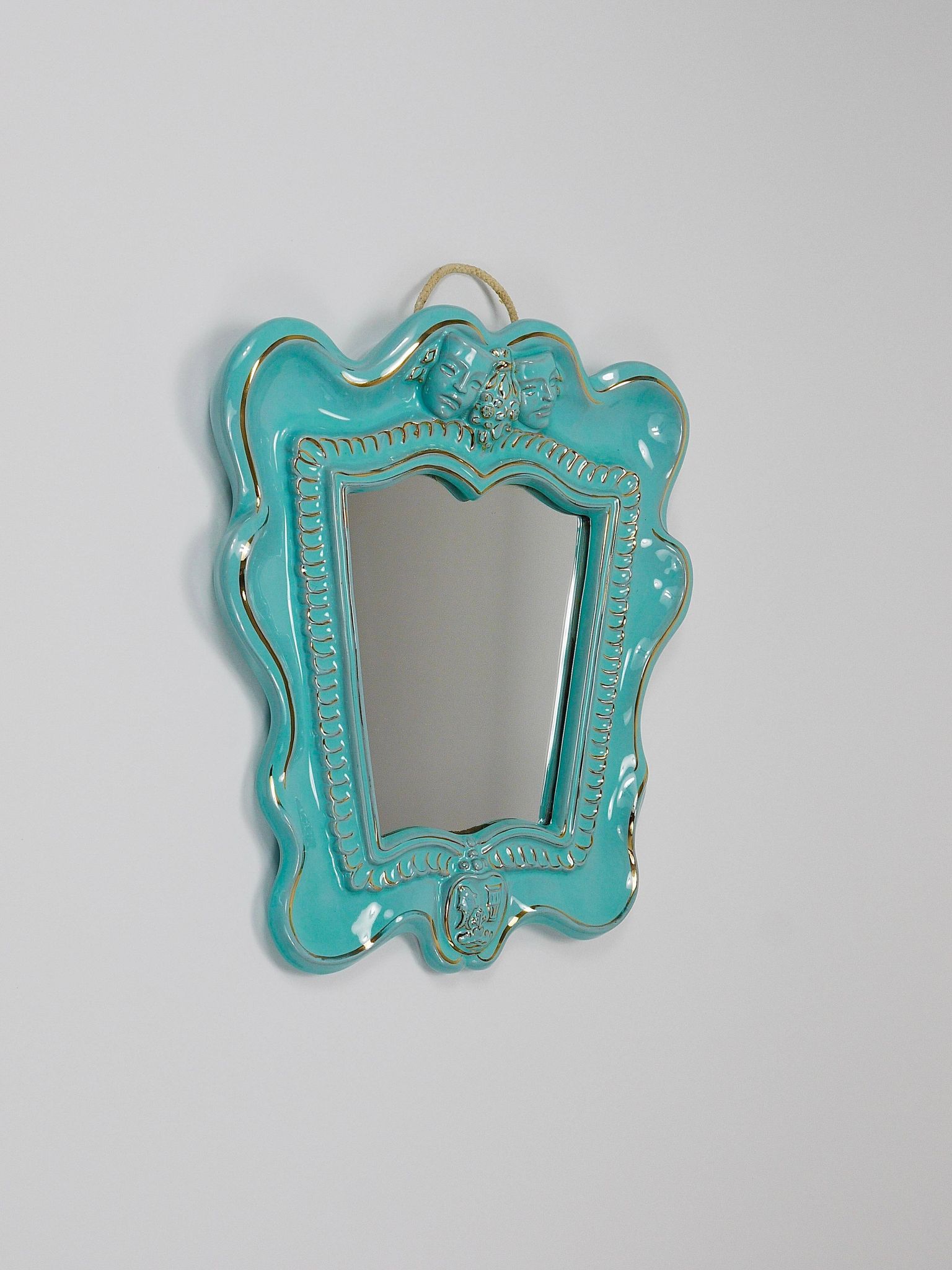 Art Deco wall mirror Theatre in terracotta by Gmundner Keramik, Austria, 1930s