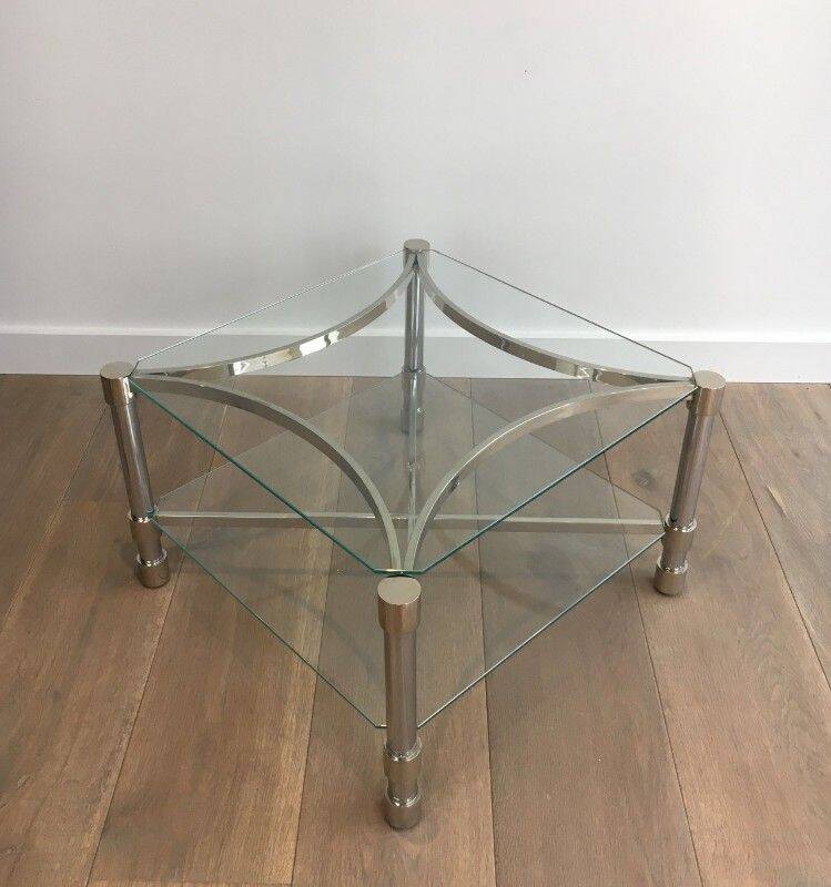 Pair of chrome side tables and glass slabs