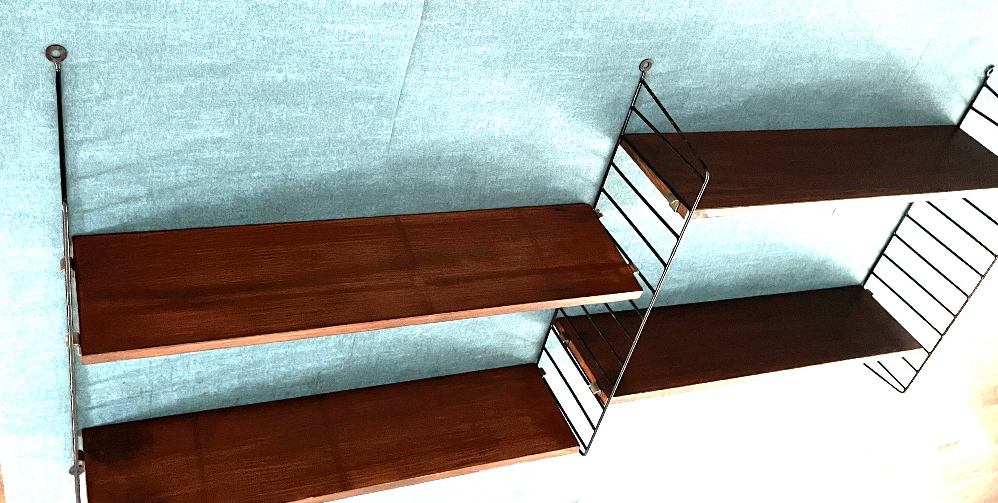 Nils Strinning 4-shelf teak wall-mounted bookcase, 165 cm x 75 cm