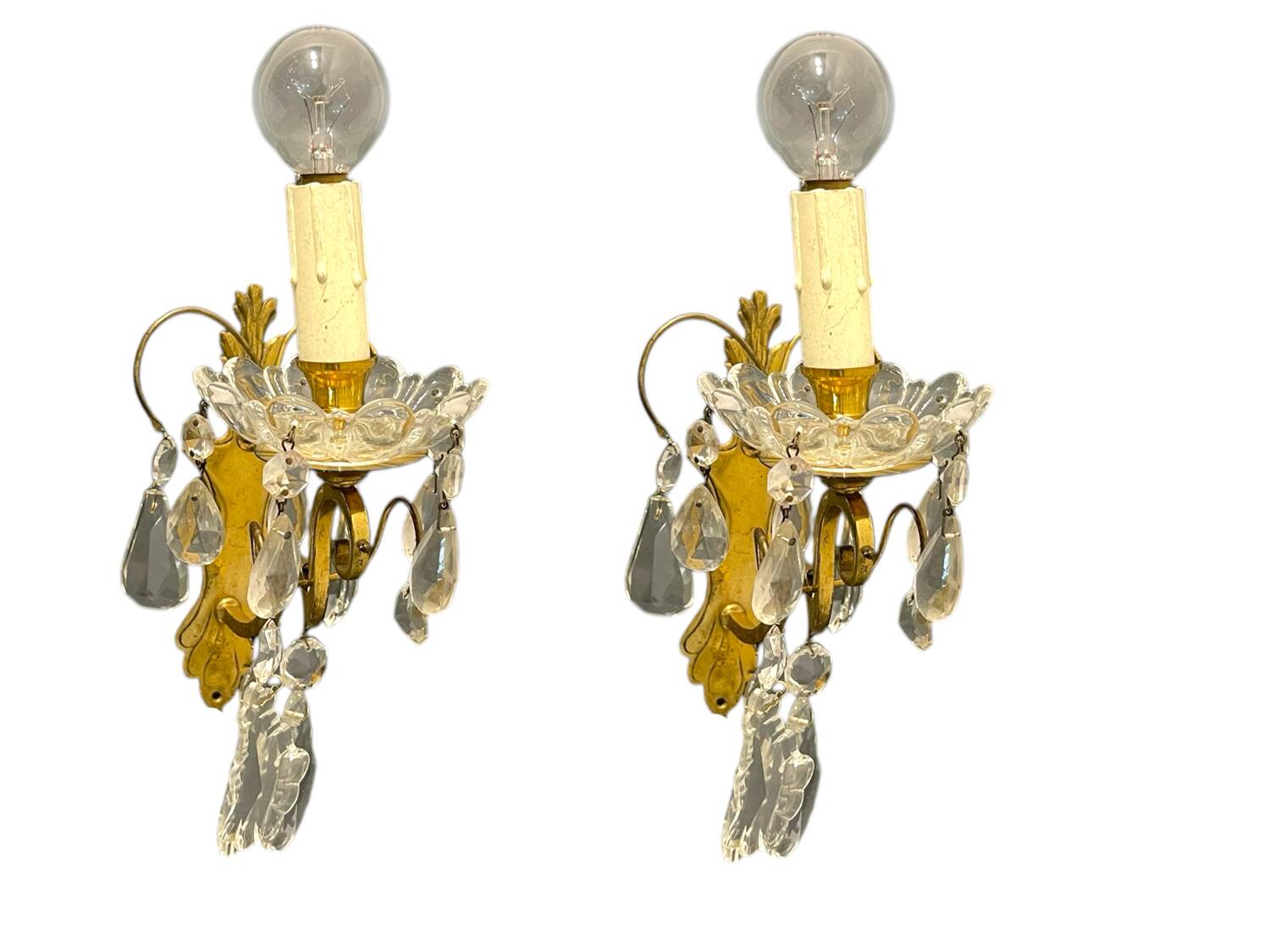 Brass Crystal Sconces Set of 2 1950’s