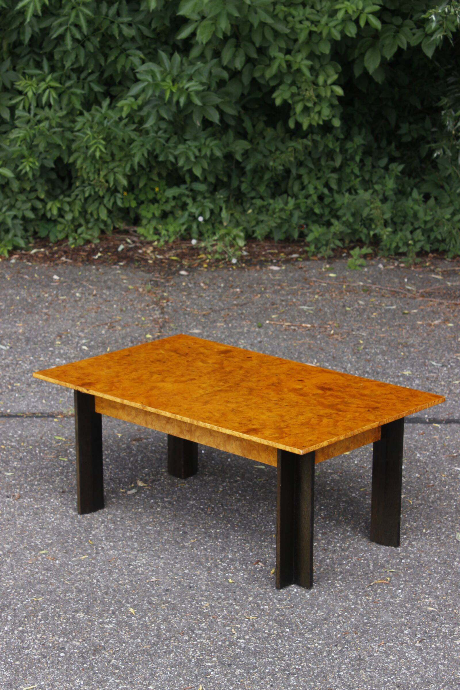 50s modernist coffee table in elm burl veneer