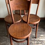Set de 4 chaises bistrot Fischel en bois courbé chapeau de gendarme 1920