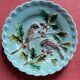 Set of 6 Barbotine Plates Sarreguemines Turquoise - Birds & Fruit