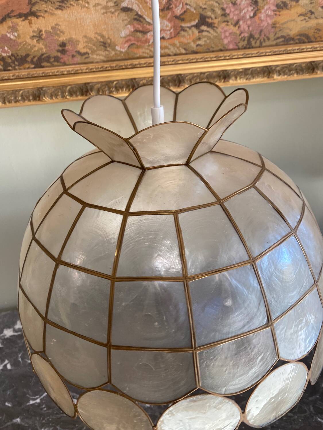 Vintage mother-of-pearl and brass pendant light