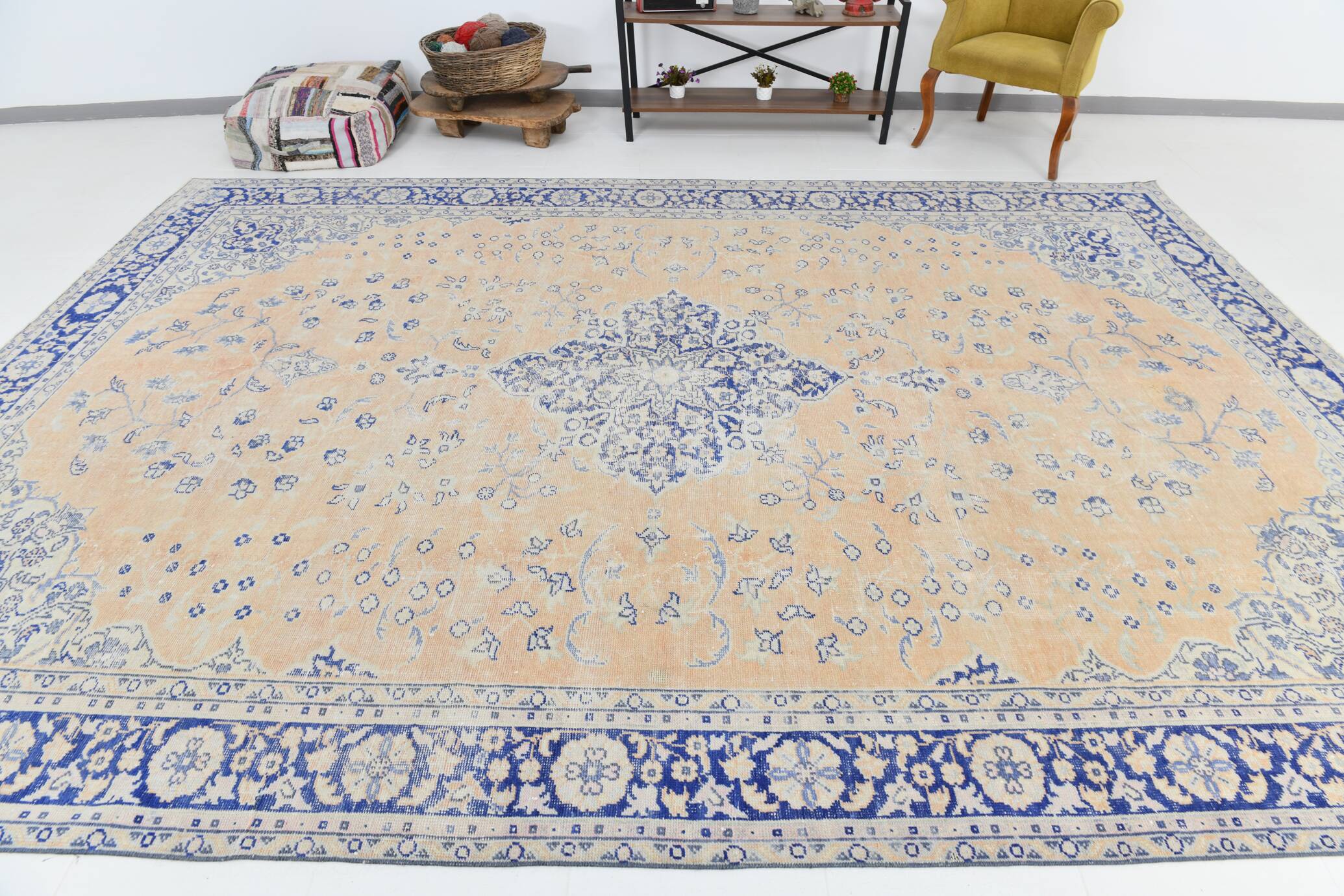 10x13 Blue & Light Orange Classic Antique Vintage Rug, 291x406Cm