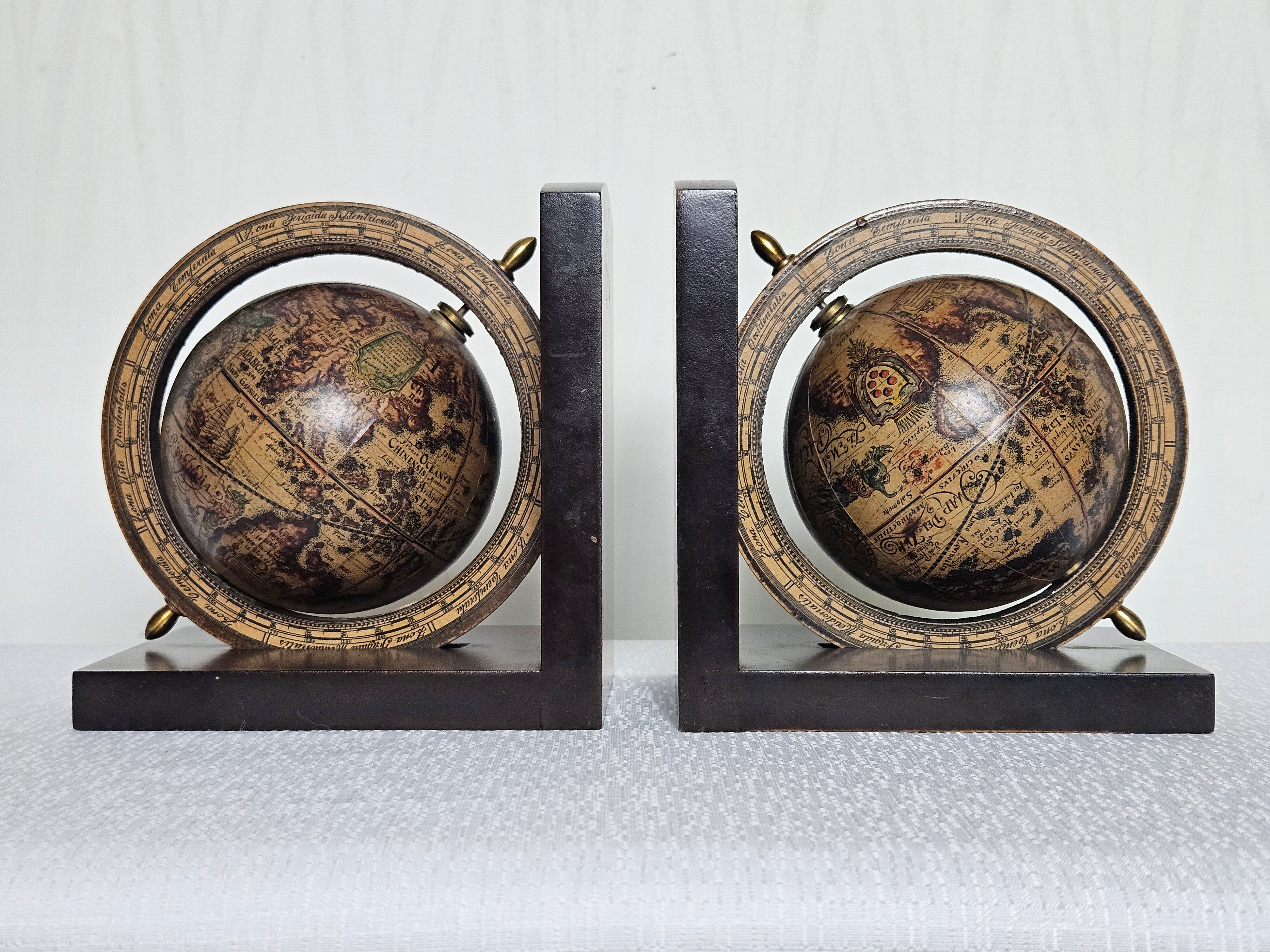 Pair of vintage world map bookends Italy