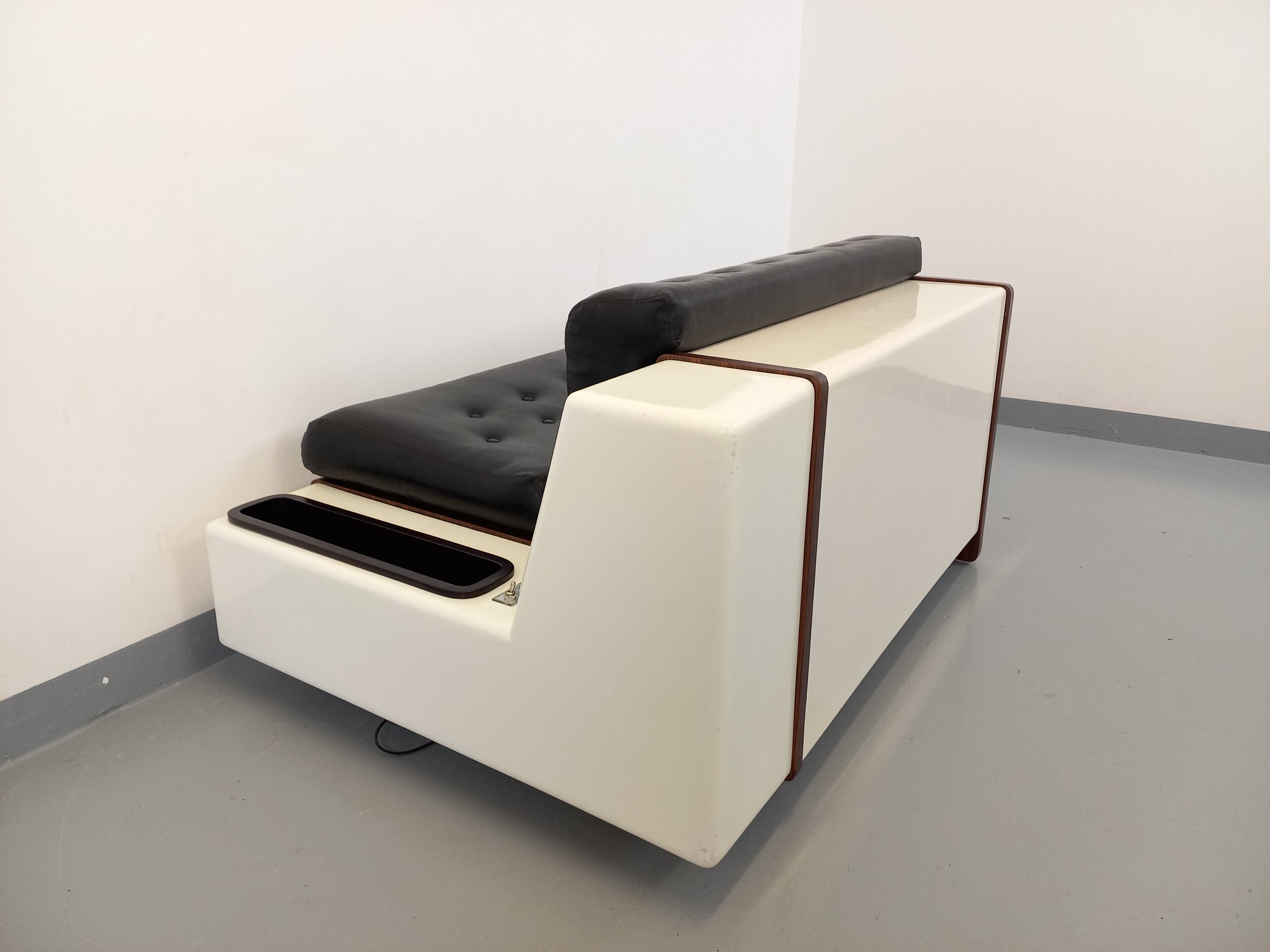 Vintage sofa bed bench with integrated lighting, Italian design Beka Tortuga, in skai, fiber