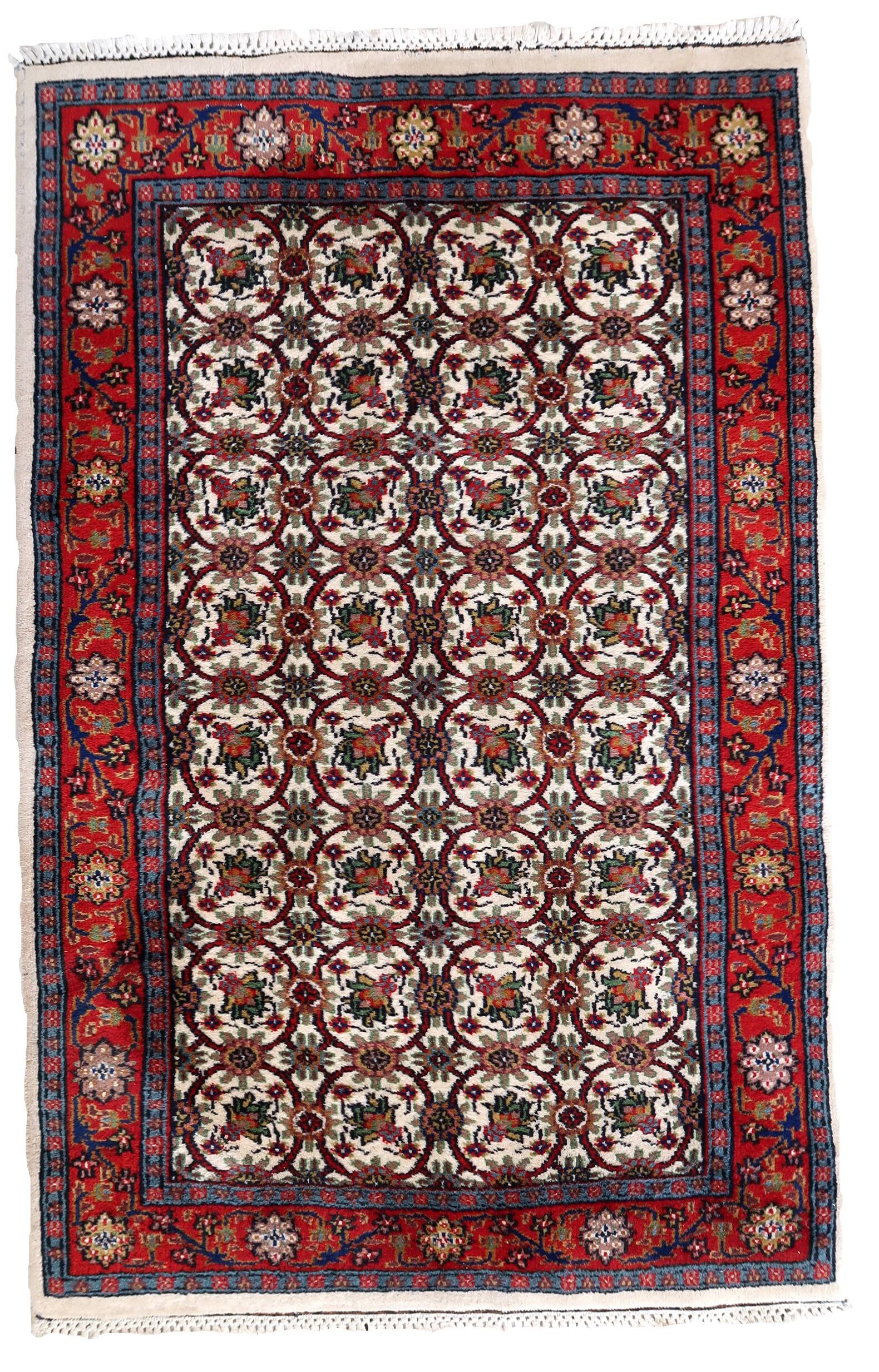 Tapis Vintage Indien Mahal Fait Main en Laine – Années 1970 – 78 x 125 cm