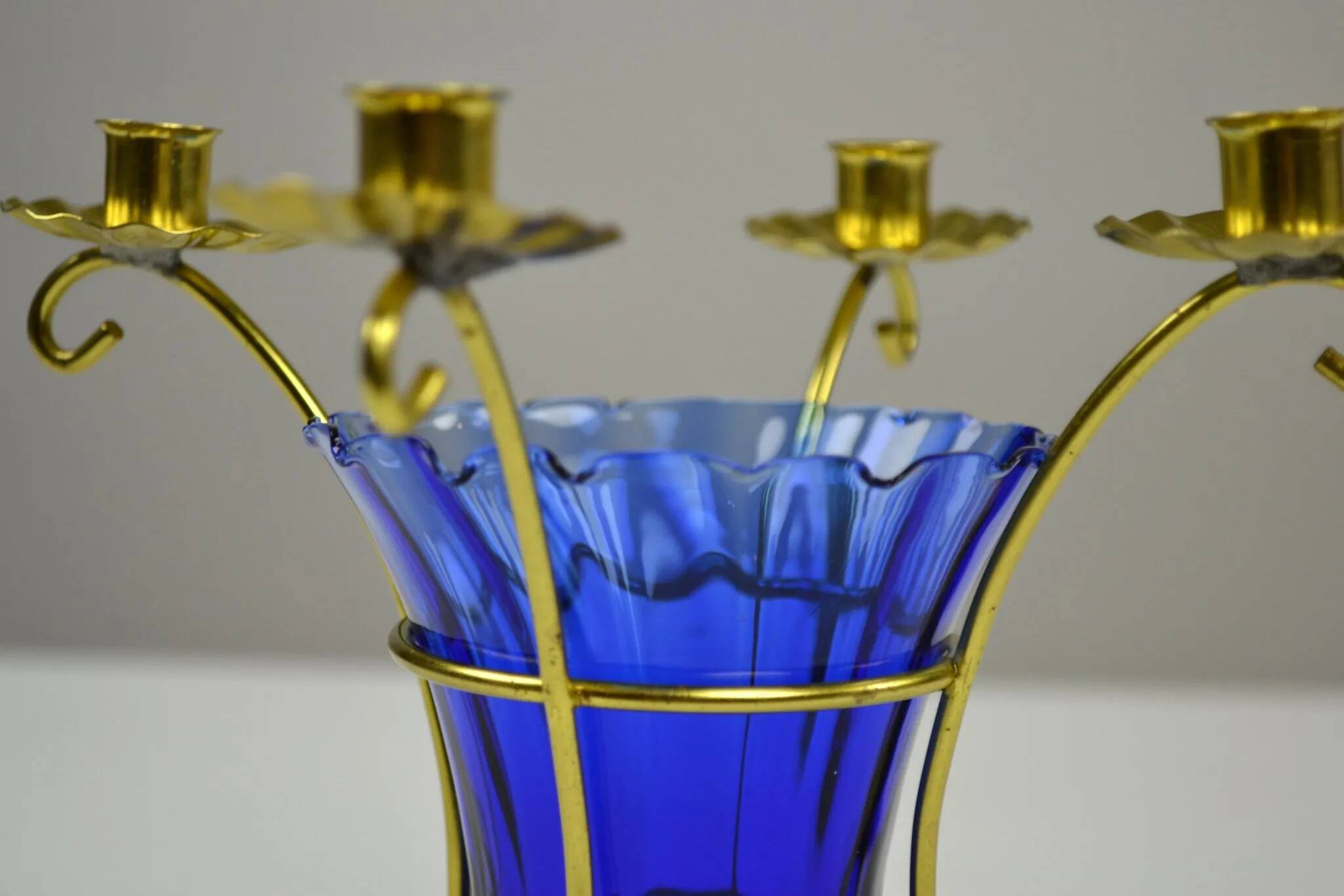 Brass and Cobalt Blue Glass Candle Holder, Sweden, 1960s