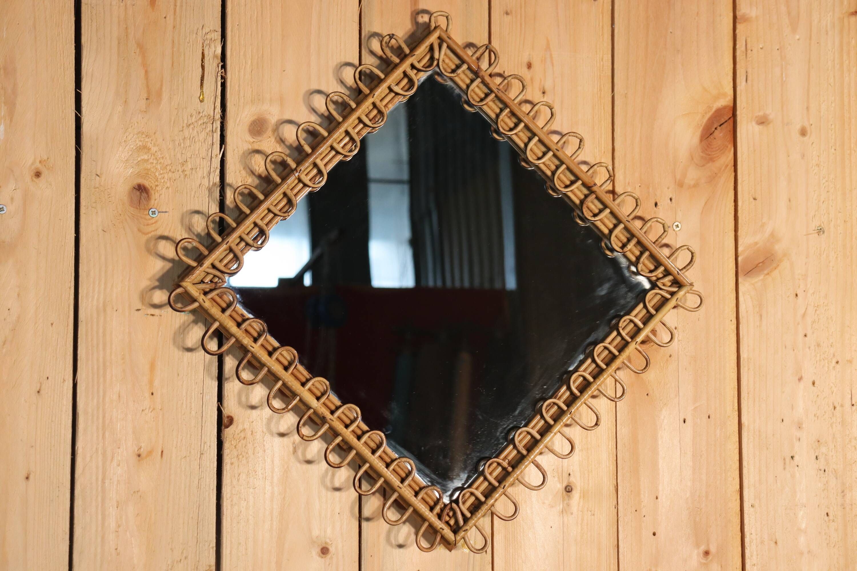 Mirror and rattan stand by Franco Albini, Italy 1960