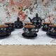 Vintage Russian tea set 14 pieces for 6 people in enamelled terracotta