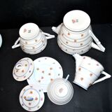 ART DECO Tea Service Teapot + 10 cups in Limoges porcelain CHAPUS fils 1930