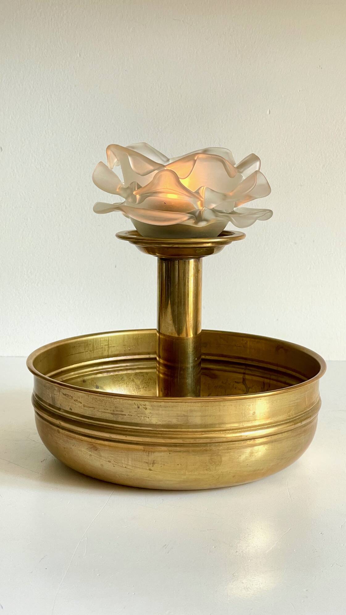 Vintage brass and glass centerpiece candle holder