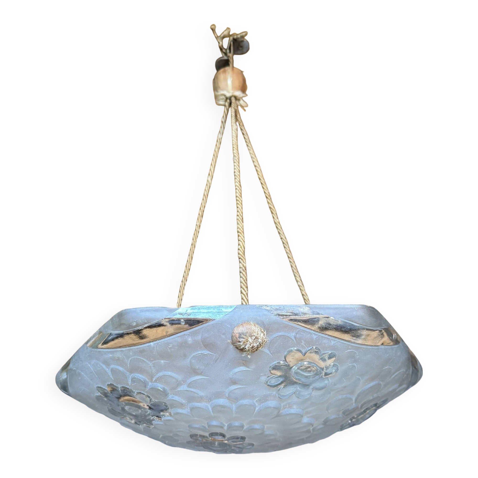Art Deco glass press basin suspension signed Degue