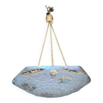 Art Deco glass press basin suspension signed Degue