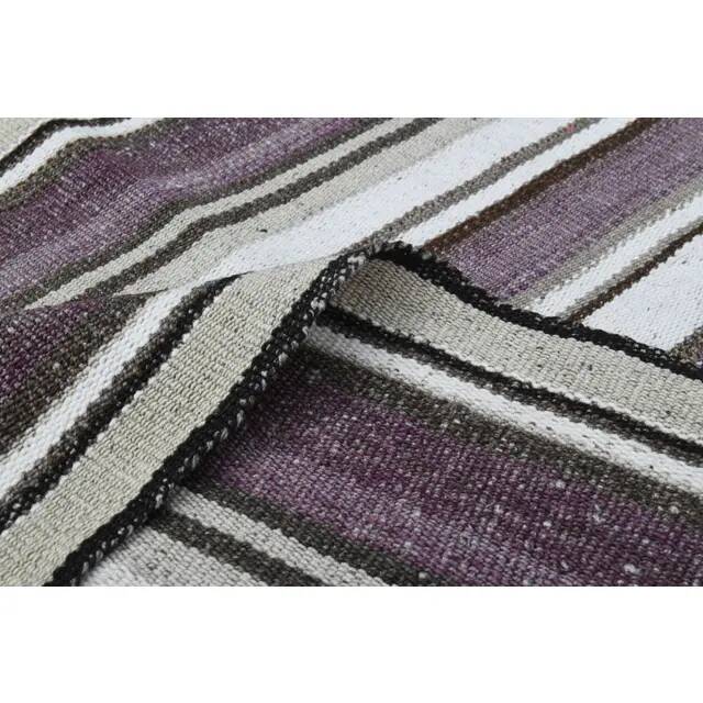 1970s Vintage Turkish Oushak Handmade Wool Cotton Purple Runner Rug 155x186