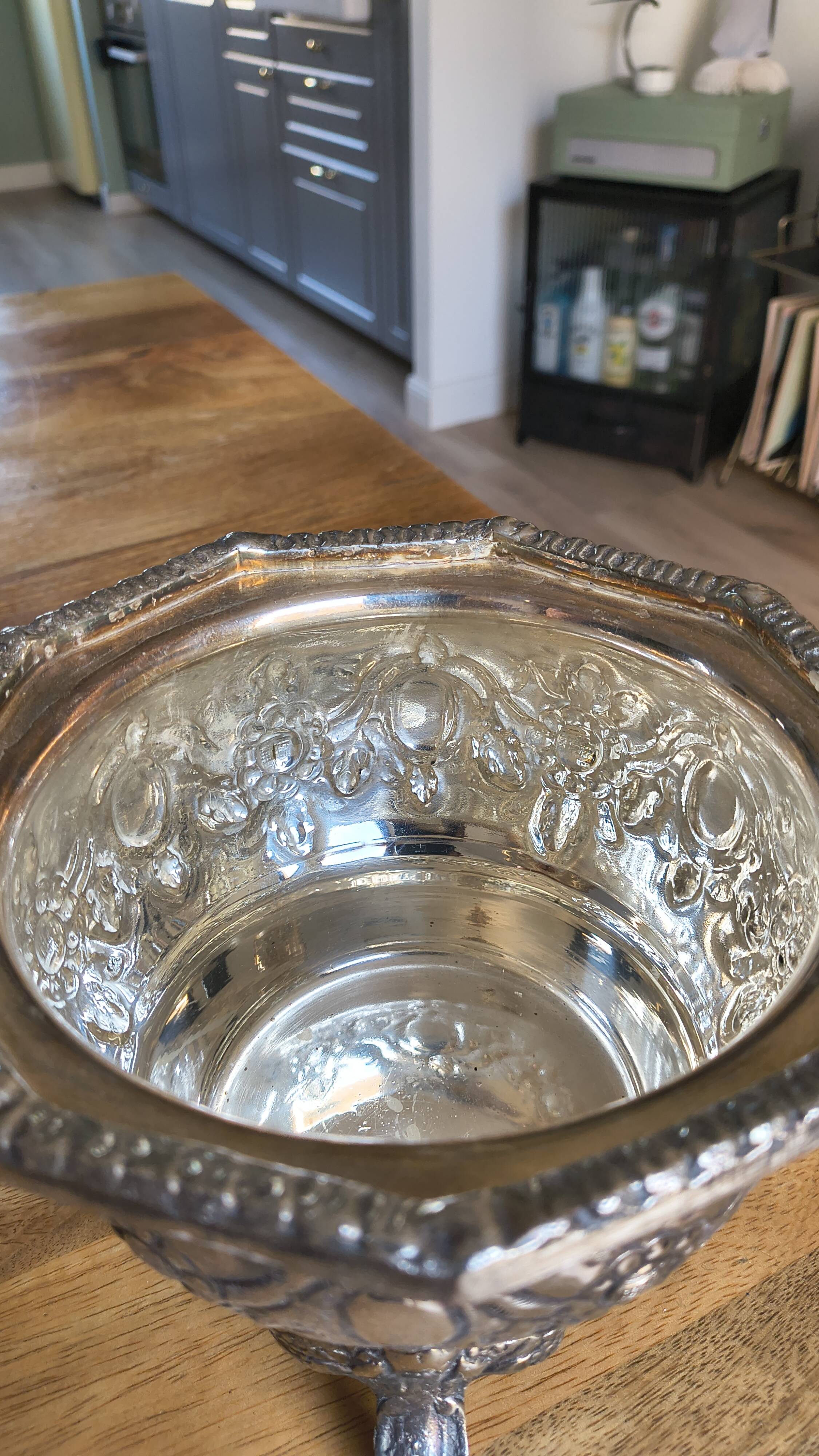 Antique Box / Chased Silver-Plated Sugar Bowl from Fes - Nesting Style (Vi