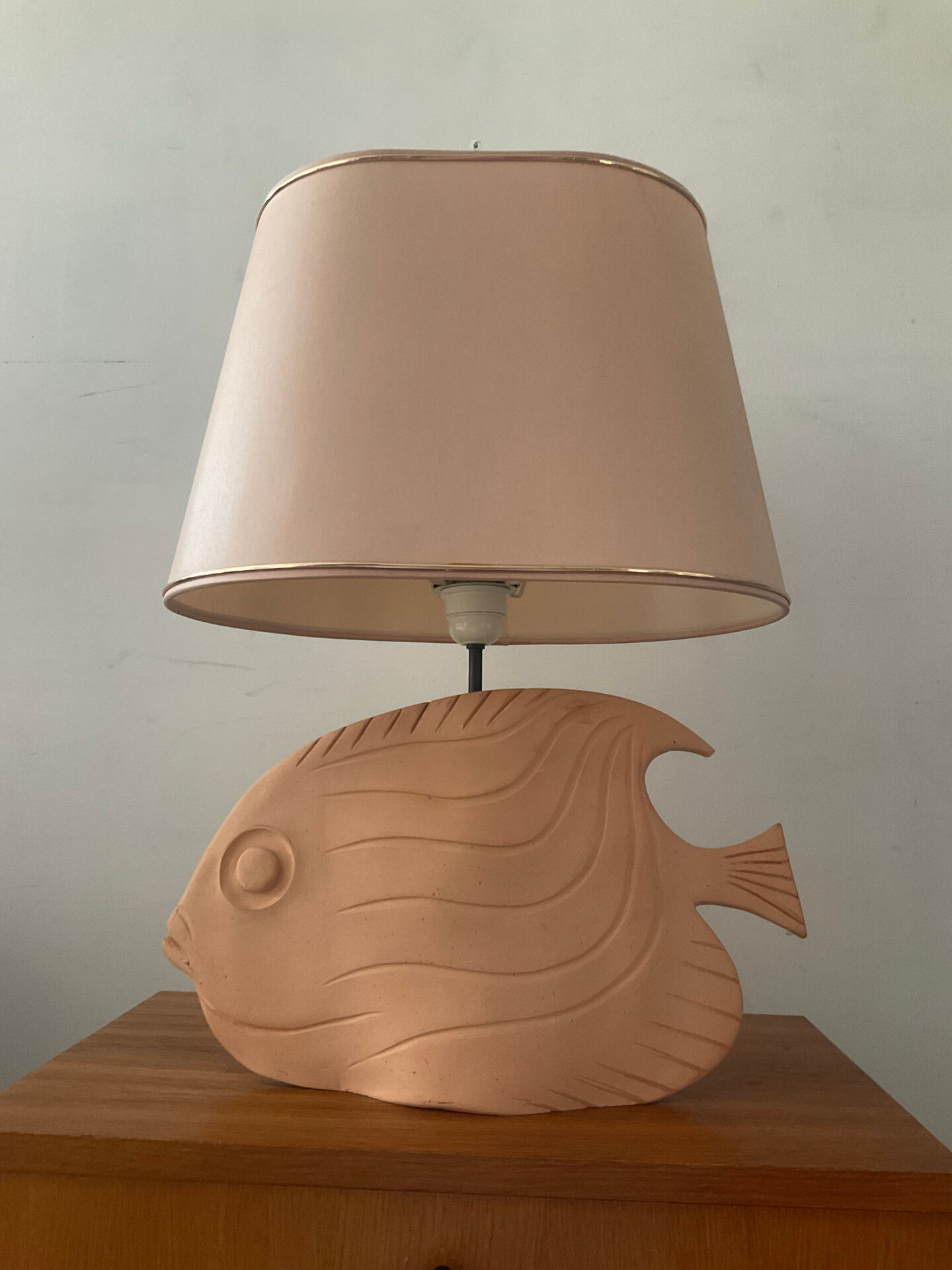 Vintage fish lamp in terracotta signed from the 1970s.