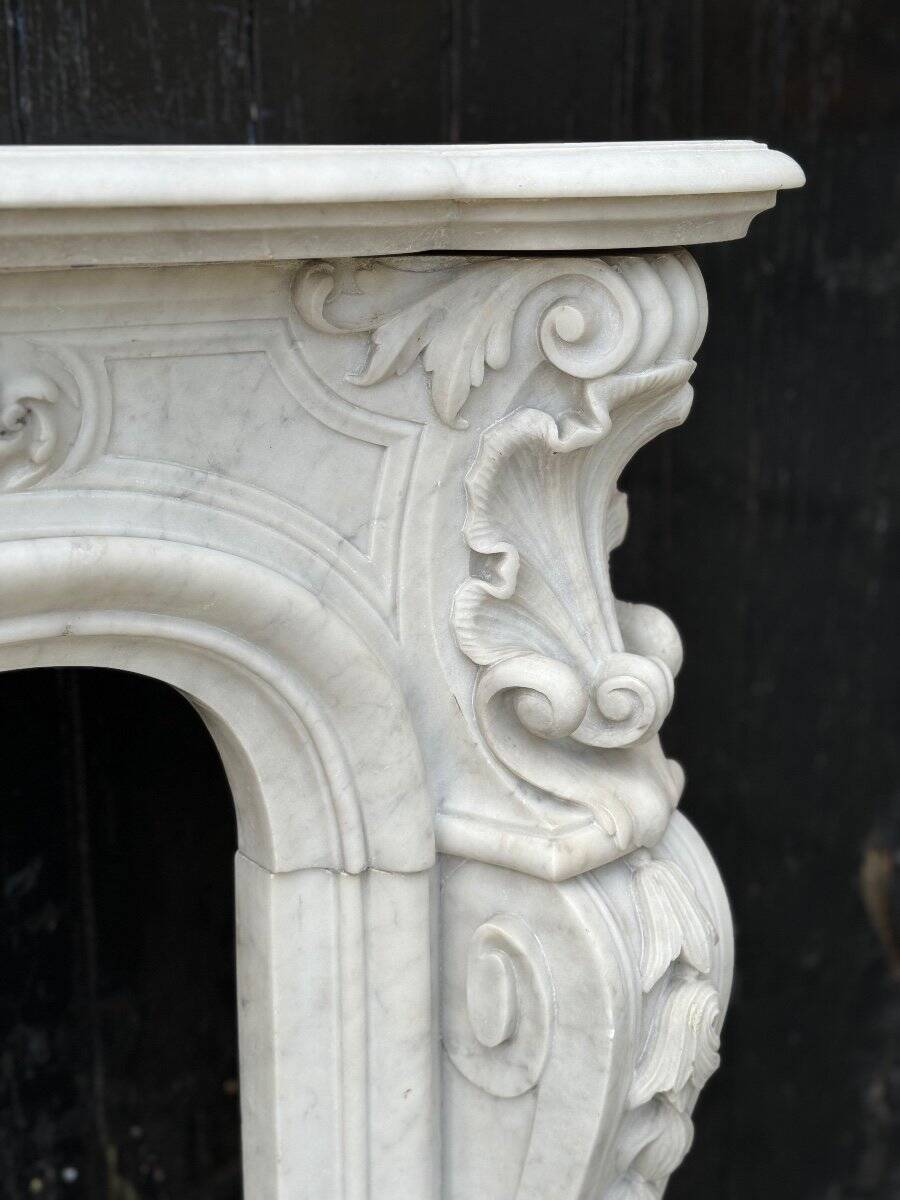 Remarkable Louis XV Style Fireplace, In Carrara Marble Circa 1880
