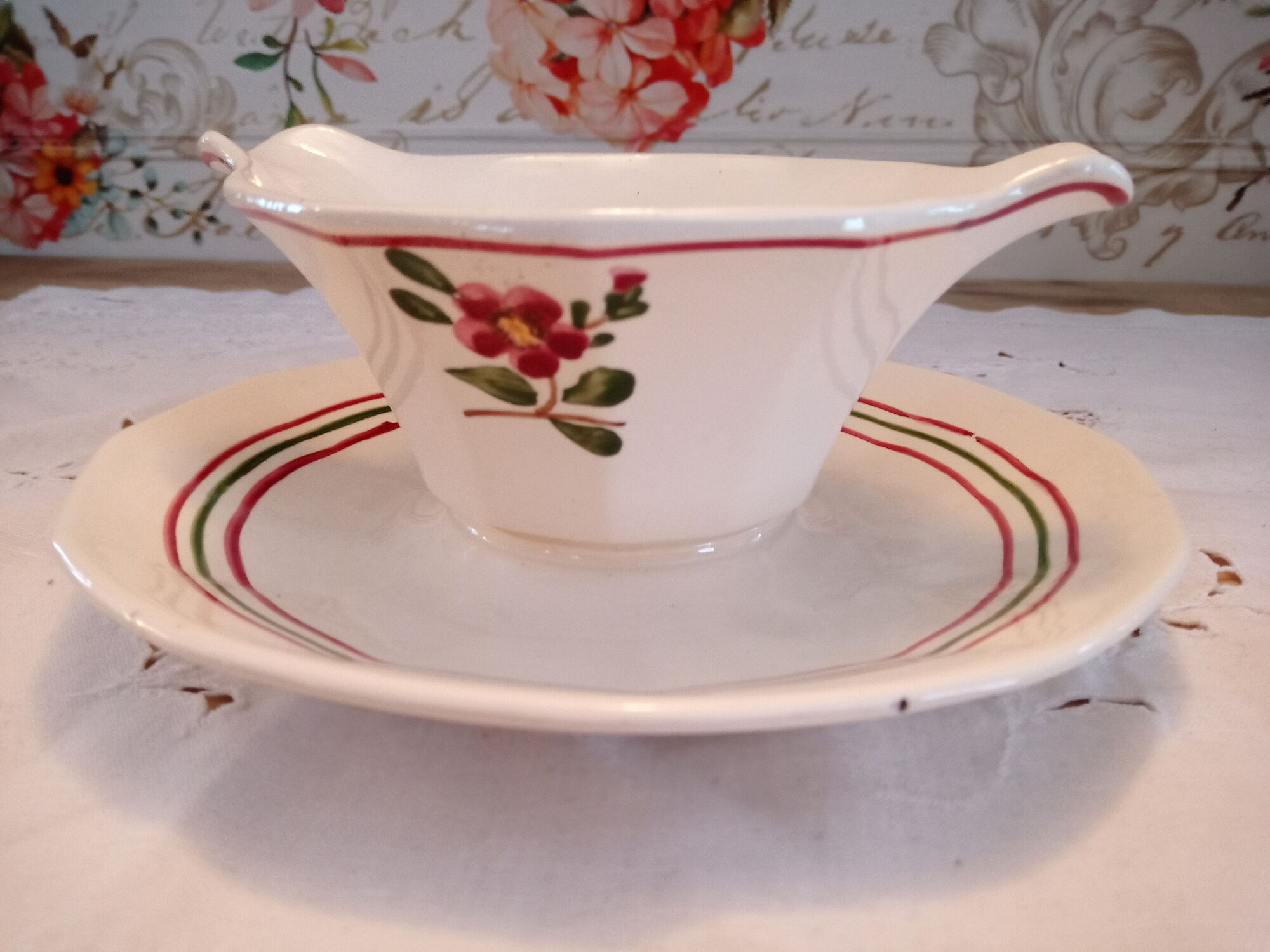 Saucière Sarreguemines France model Armelle hand-painted décor (identical copy No.1)