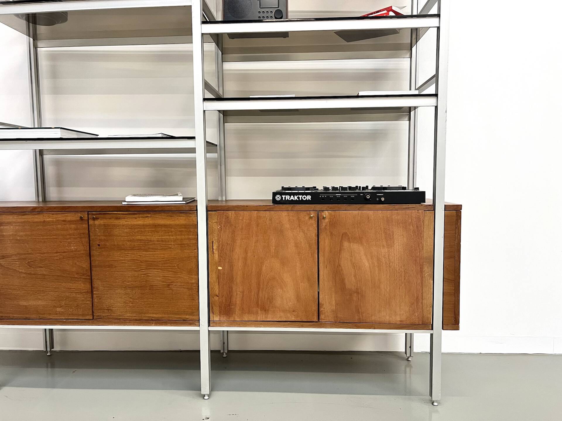A row of 1980s bookshelves