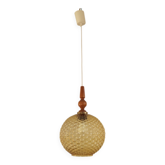 Suspension vintage retro (1960s/70s) abat-jour en verre bulle ambre 5115
