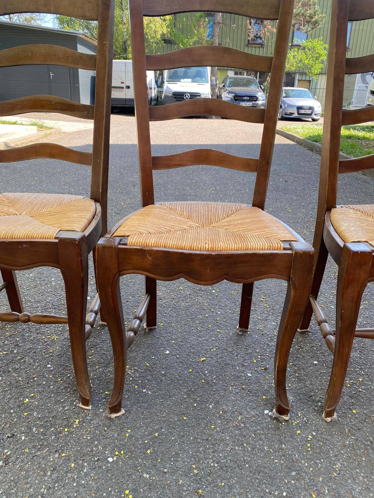 3 solid wood straw chairs, farmhouse style
