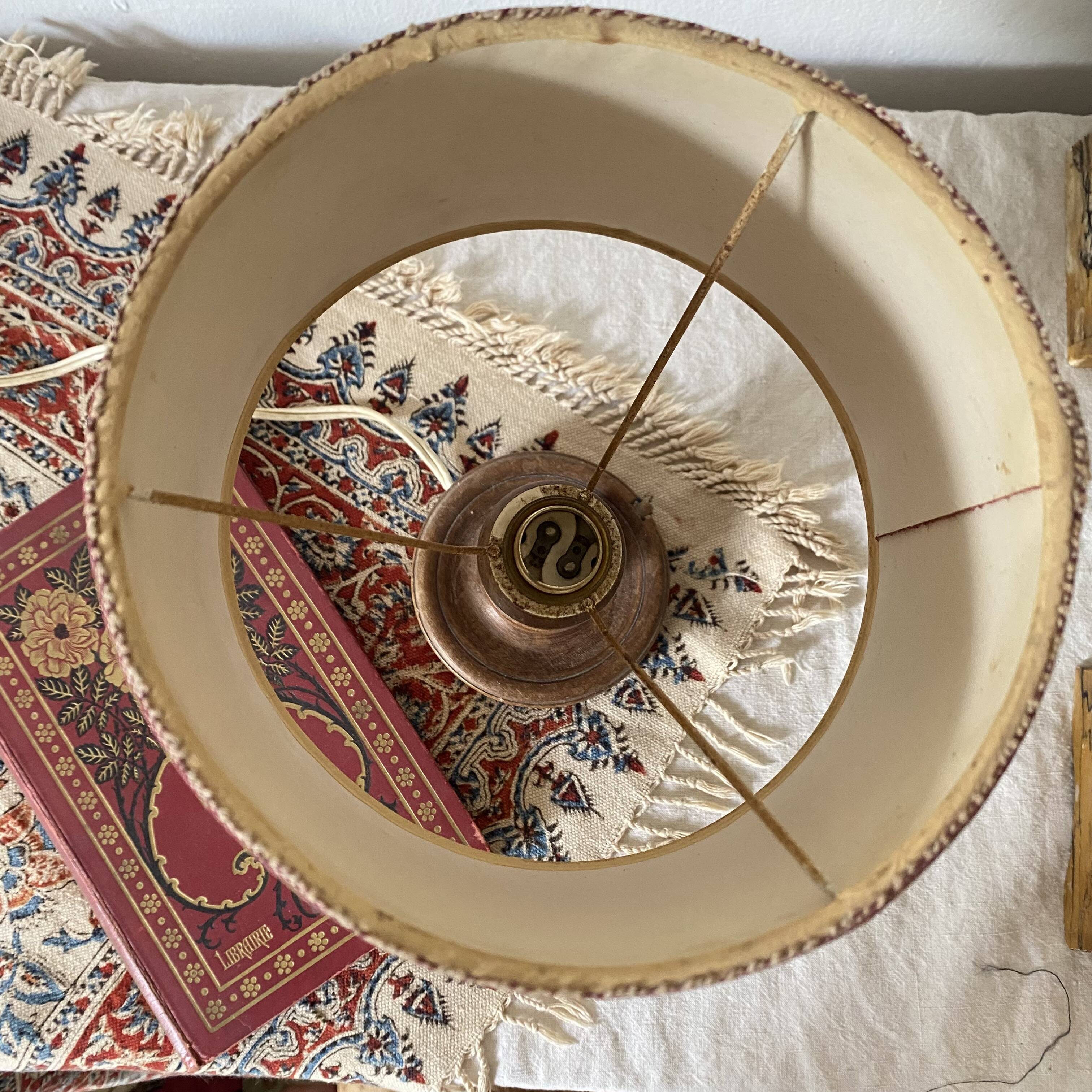 Antique lamp with turned wooden base