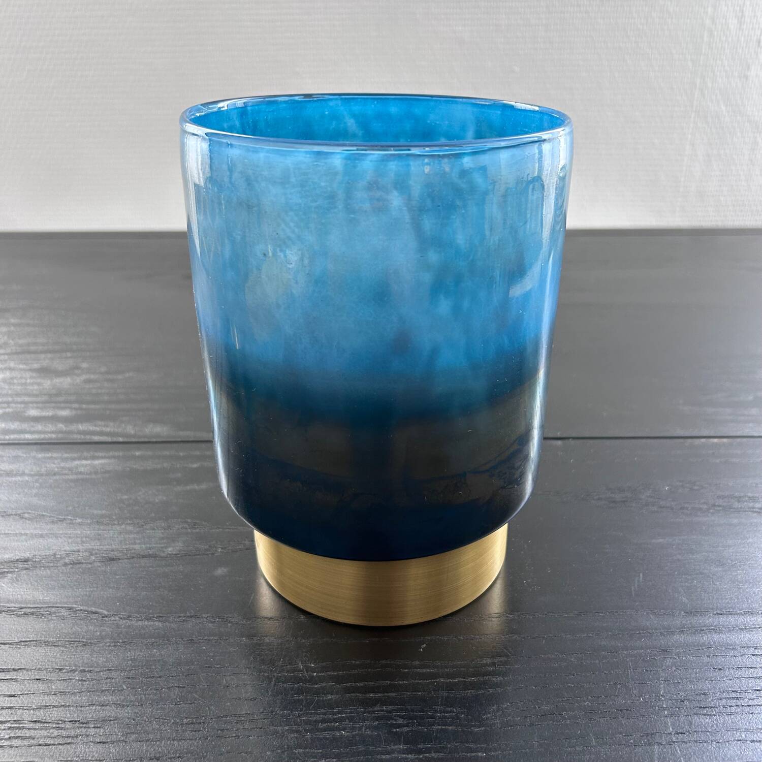 Blue glass and brass tealight holder