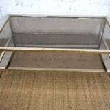 Gold chrome coffee table with double smoked glass tops 1970s