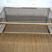 Gold chrome coffee table with double smoked glass tops 1970s